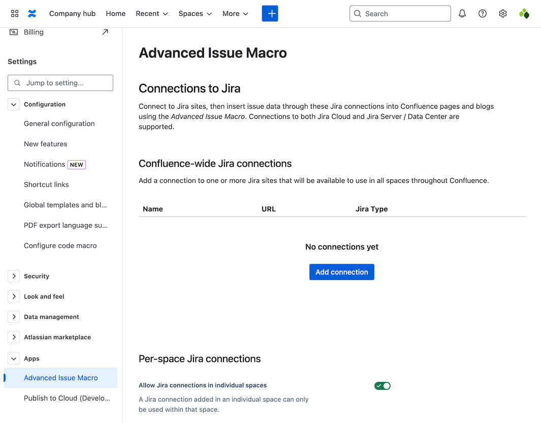 Advanced Issue Macro page in Confluence Settings