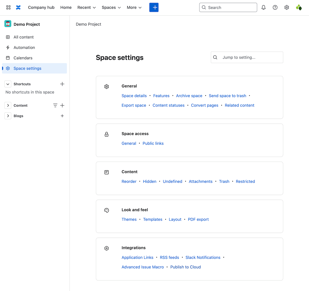 Advanced Issue Macro link on a Space settings page