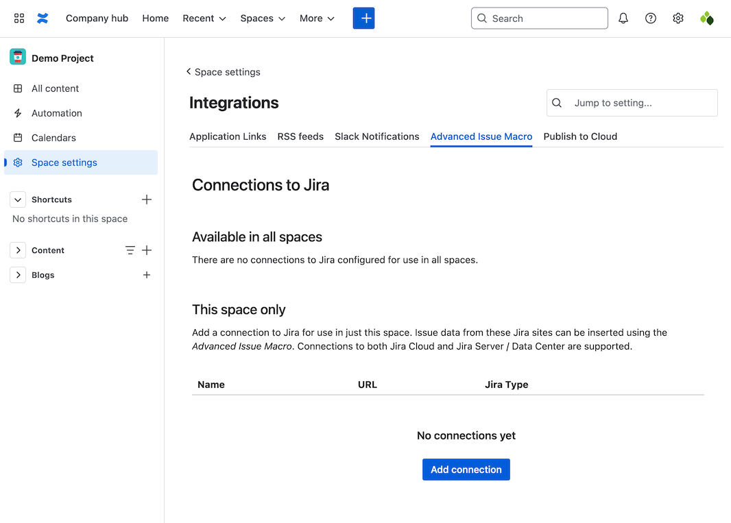 Advanced Issue Macro page in Space settings