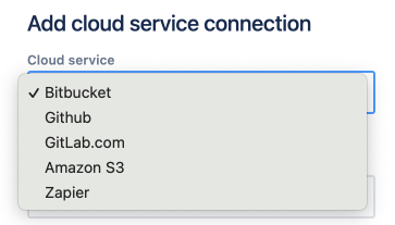 Cloud service connection dropdown showing a list of cloud services