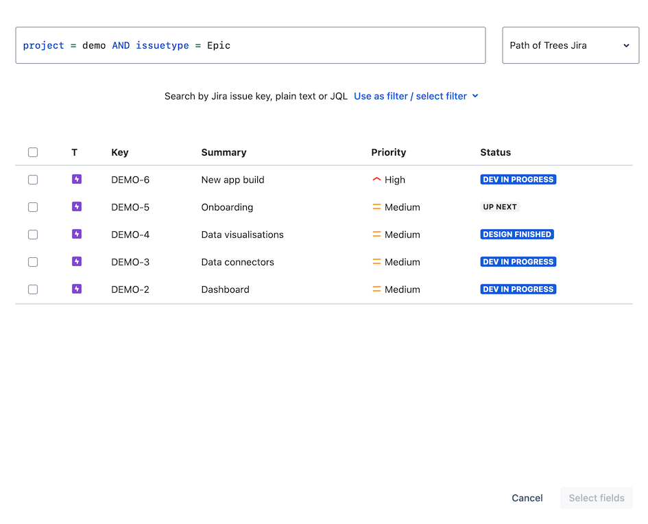 Search for issues using JQL to embed them in Confluence