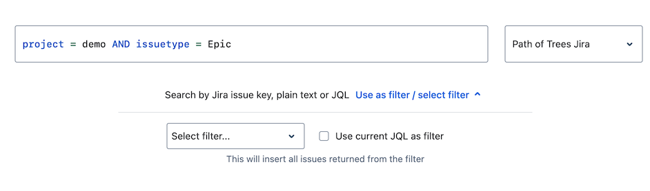 Click 'Use as filter - select filter' to open filter configuration